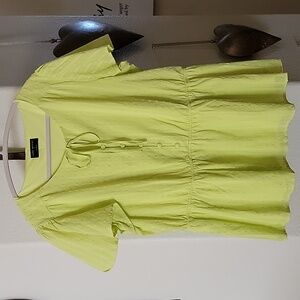 Lane Bryant Swiss Dot Cap Flutter Sleeve Peplum Top Neon Yellow/Green size 14
